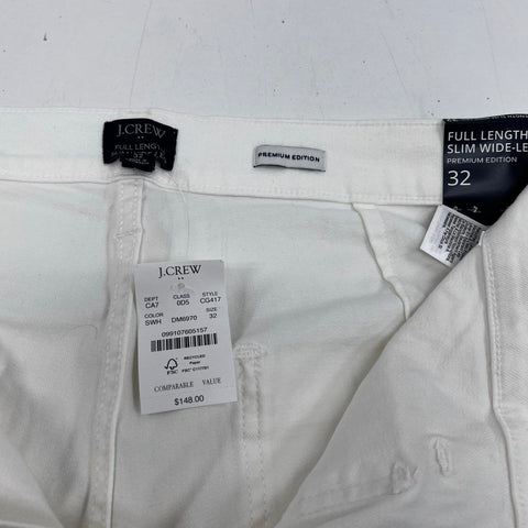 J.Crew Women's White Full Length Slim Wide-Leg Pants Size 32 NWT