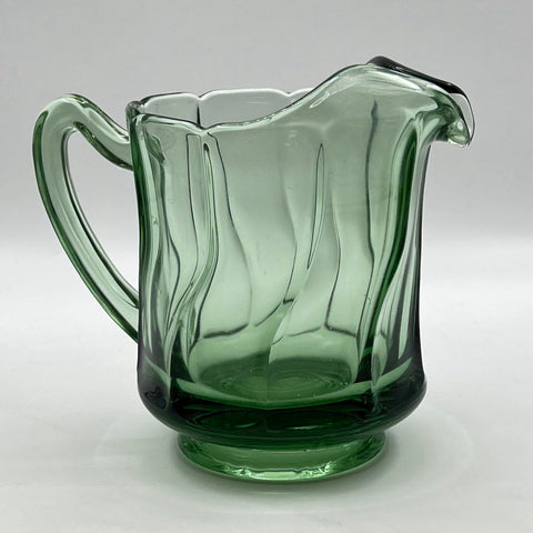 Vintage Green Glass Pitcher Wavy Optic Pattern 6.5 Inch