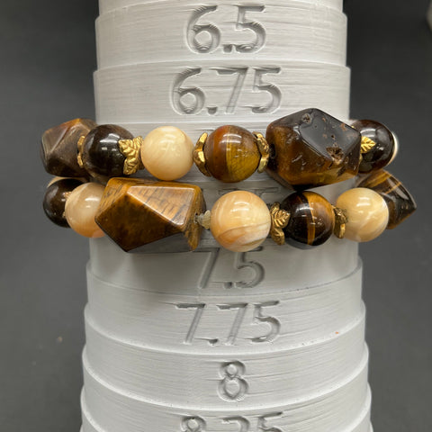 Tiger's Eye Polished Stone Jewelry Lot 4 Pcs Necklaces Bracelets Boho Style