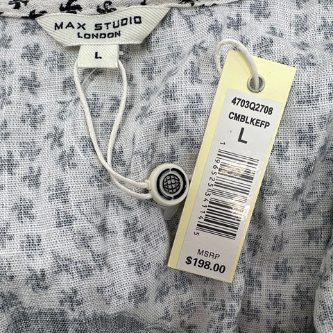 NWT Max Studio Black White Floral Star Print Kimono Cardigan Womens L