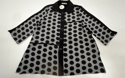 Moonlight Women's Button Up Top Jacket Black Gray Polka Dot A-Line Sz M NWT