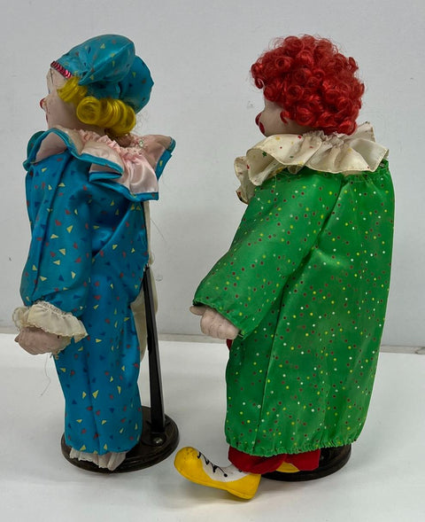 Vintage 1989 Heritage Mint Porcelain Clown Dolls Lot of 2 on Stands 17" Tall