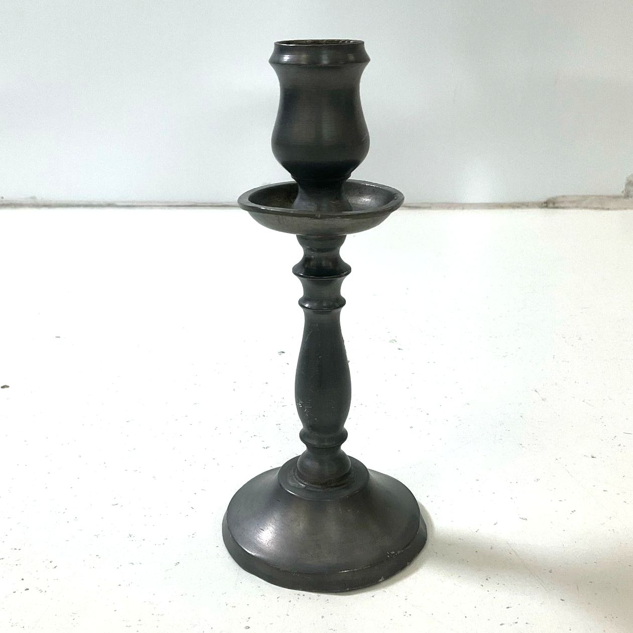 Vintage Pewter Single Candlestick Candle Holder Hallmarked Rustic Primitive Deco