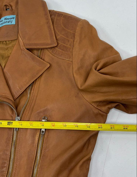 Vintage Y2K Carrie Hoxton London Tan Leather Belted Moto Jacket Women's 20