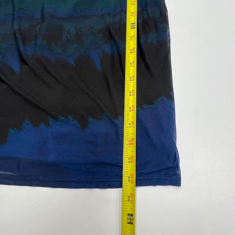 DKNY NWT Teal Glass Abstract Print Ruched Mesh Sleeve Sheath Dress Sz 10P