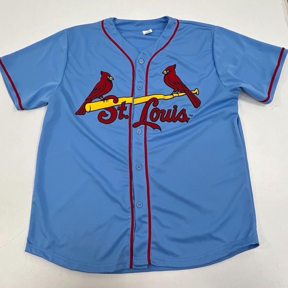Lot of 2 St Louis Cardinals Baseball Jersey Gray & Blue Button Up Men's Size XL