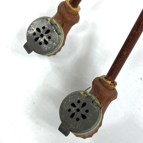 Vintage Lot of 2 Clay Tobacco Pipes Removable Bamboo Stems Lidded Bowls