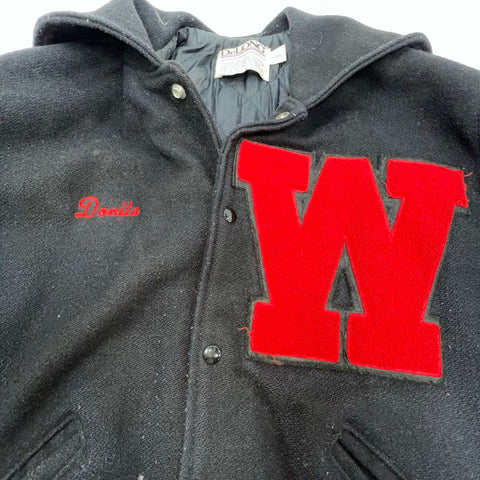 DeLong Vintage Y2K Womens Wool Varsity Letterman Jacket Westside 04 Black L