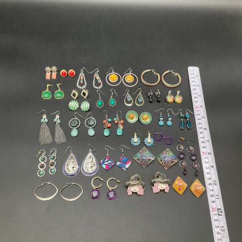 Costume Jewelry Earring Lot Vintage to Modern 30 Pairs Boho Novelty Geometric