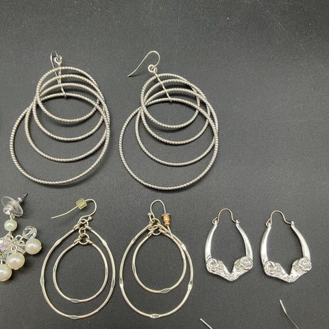Silver Tone Fashion Earring Lot of 14 Pairs Hoops Chandelier Dangle Styles