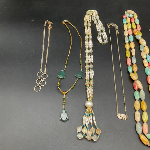 Eclectic Costume Jewelry Necklace Lot of 10 Shark Tooth Shell Faux Pearl Boho