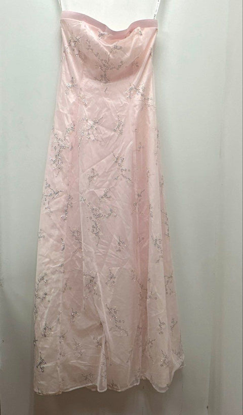 Vintage 90s Zum Zum Pink Sequin Floral Strapless Lace Up Back Prom Dress Sz 5/6