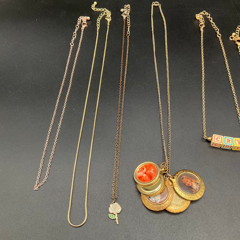 Fashion Jewelry Lot of 13 Gold Tone Necklaces Locket Heart Block Letters Rose