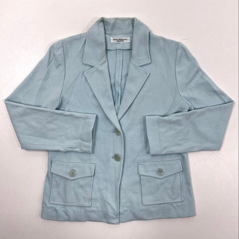 Amina Rubinacci Women's Light Blue Cotton Linen Knit Blazer Jacket Sz 44