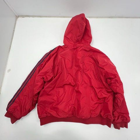 Vintage 90s Adidas Reversible Hooded Puffer Bomber Jacket Red Gray Sz 2XL