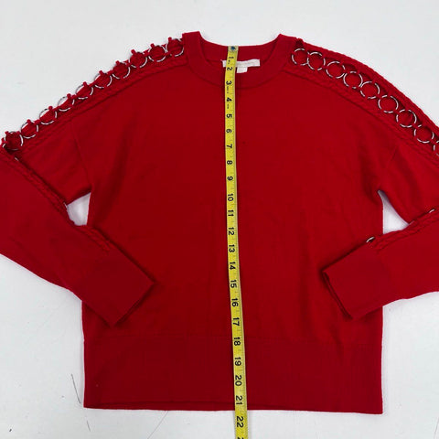Jonathan Simkhai Women's Red 100% Wool Silver Ring Grommet Sweater Sz S