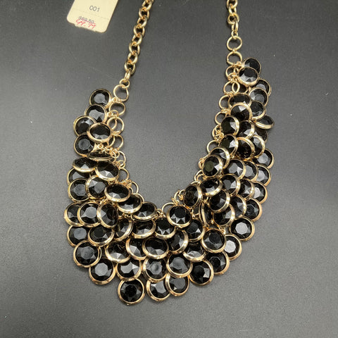 Talbots Gold Tone Black Faceted Stone Tiered Bib Statement Necklace