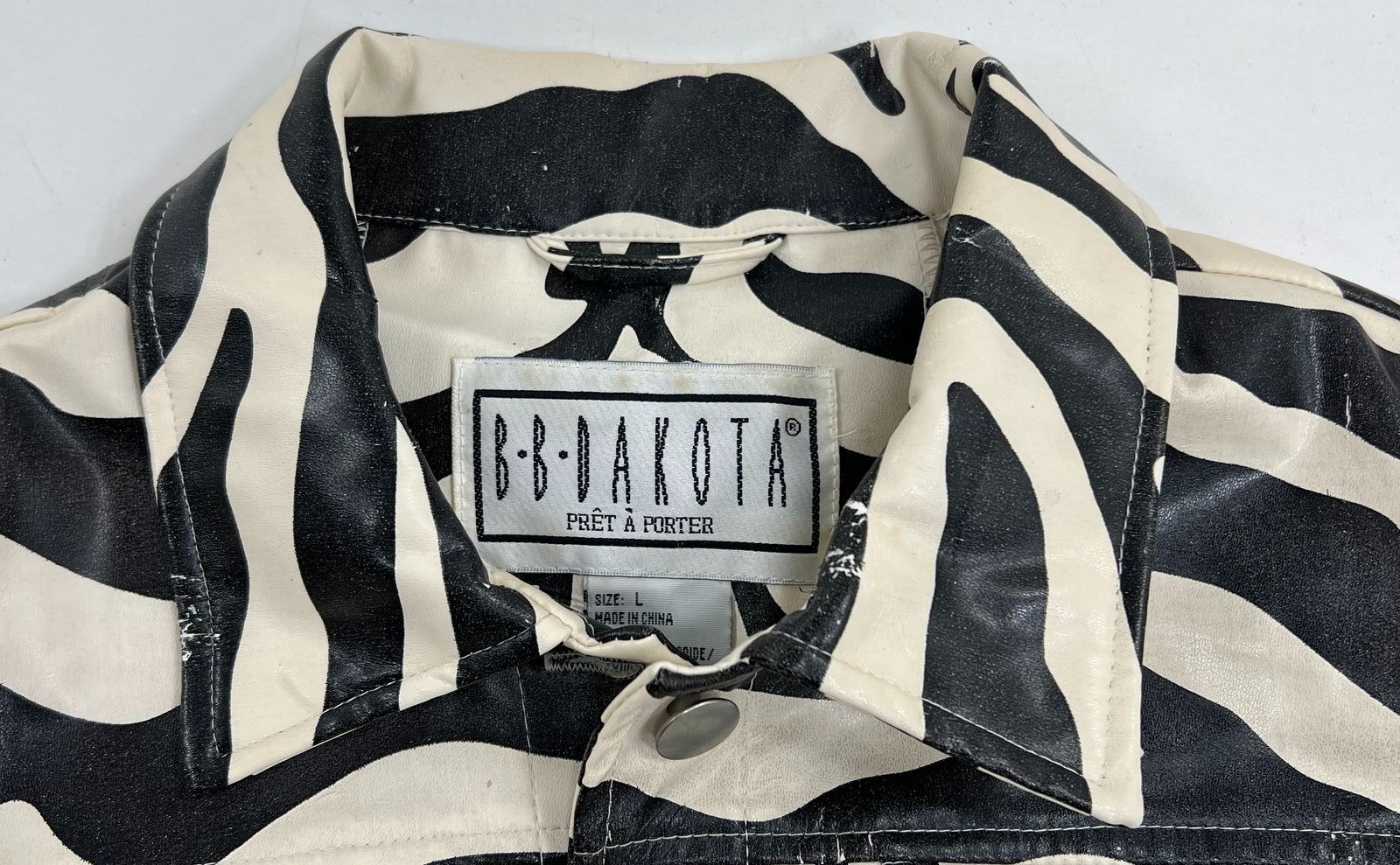 Vintage Y2K BB Dakota Zebra Print Faux Leather Distressed Jacket Womens L