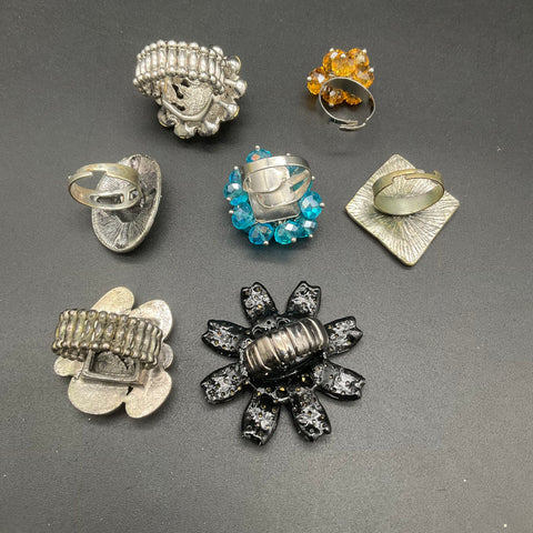 Vintage & Modern Fashion Statement Rings Jewelry Lot of 7 Adjustable Stretch