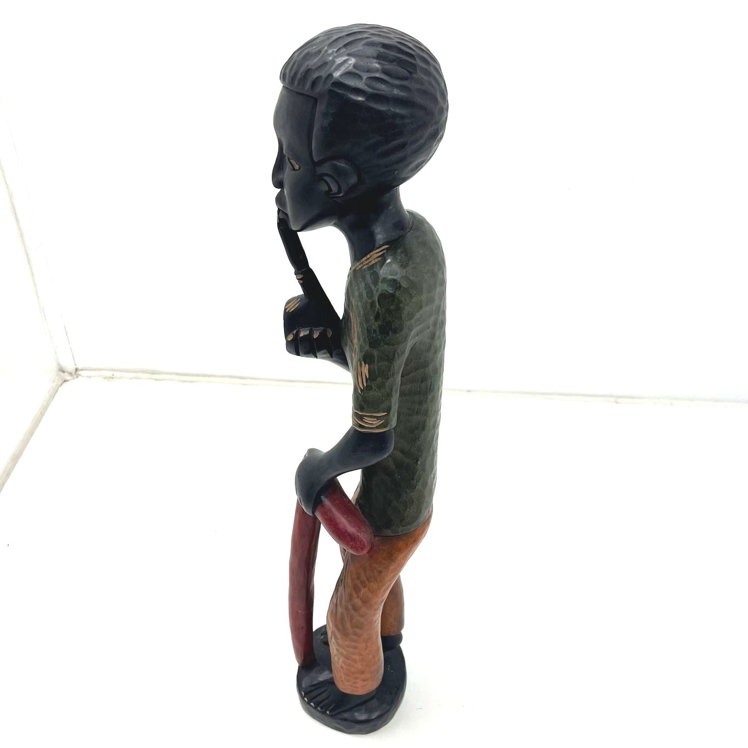 Vintage Hand Carved Wood Statue Figure 22" Signed Punta Cana Folk Art Sculpture