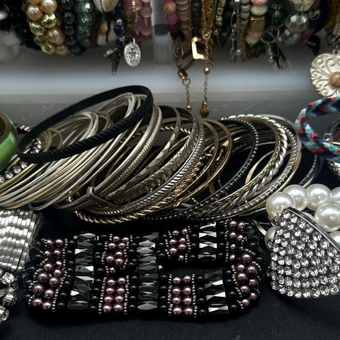 Vintage to Modern Fashion Bracelet Lot 60+ Bangles Beaded Rhinestone Cuff 3 lbs