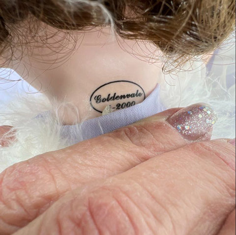 Goldenvale Artists Porcelain Angel Doll 2000 Purple Outfit Wings 16" Pillow