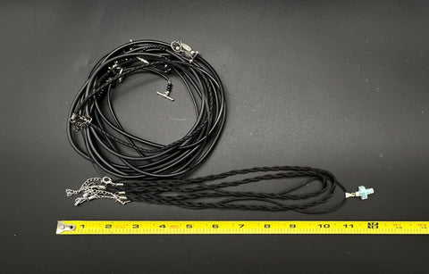 Black Cord Jewelry Lot of 12 Braided Rubber Necklaces Larimar Style Cross