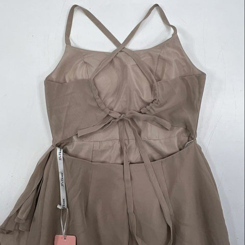JJ's House Women's Taupe A-Line Crisscross Back Gown Dress Size 12 NWT