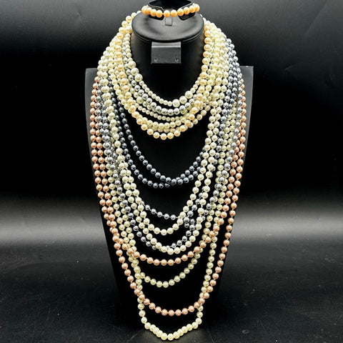 Mixed Faux Pearl Jewelry Lot Vintage to Modern White Grey Pink Multi-Strand