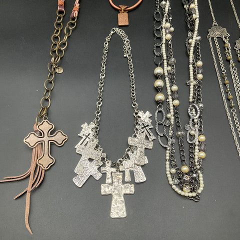 Brighton Statement Necklace Lot of 6 Cross Fringe Faux Pearl Layered Styles