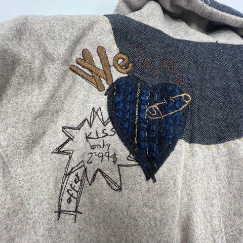 Desigual Women's Tan Gray Wool Blend Art to Wear Blazer Jacket Size 12