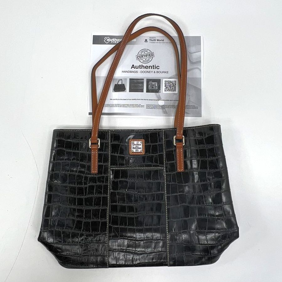 Dooney & Bourke Croc Embossed Leather Lexington Shopper Tote Bag Black Brown