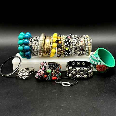 Vintage to Modern Costume Jewelry Bracelet Lot 22 Pcs Bangles Cuffs Studded