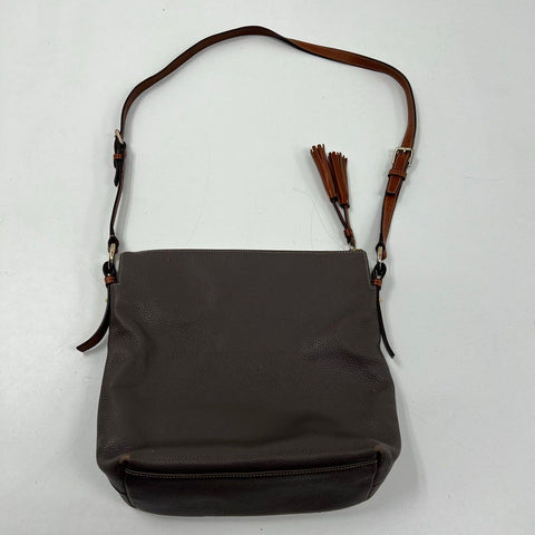 Dooney & Bourke Taupe Pebbled Leather Tassel Crossbody Bag Gold Hardware