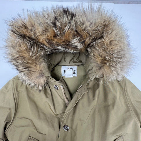 Vintage 80s Woolrich Men's Arctic Parka Down Coat Coyote Fur Hood Tan Sz M