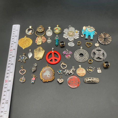 Vintage & Modern Pendants Charms Jewelry Lot of 37 Hogwarts Enamel Agate