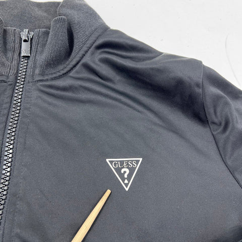 Guess Men's Black Full Zip Track Jacket Logo Tape Sleeves Triangle Logo Sz M