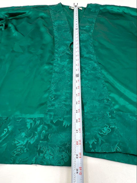 Vintage 80s Victoria's Secret Gold Label Emerald Green Satin Robe Floral Sz OS
