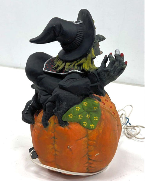 Vintage Halloween Witch Black Cat Pumpkin Jack O'Lantern Ceramic Light Lamp