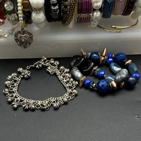 Fossil Beaded Leather Bangles Charms Costume Jewelry Lot of 20+ Pieces