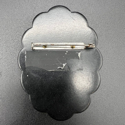 Large Vintage Black Celluloid Cameo Brooch High Relief Victorian Style Pin