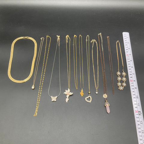 Vintage Fashion Costume Jewelry Lot 11 Necklaces Rose Quartz Heart Butterfly