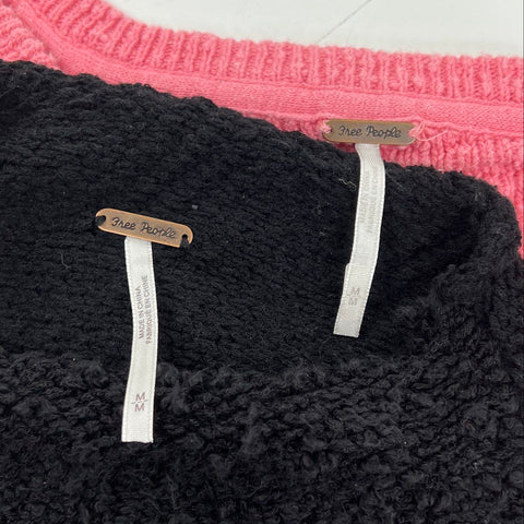 Free People Women's Lot of 2 Sweaters Black Pink Pullover Tunic Size M