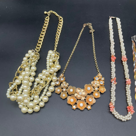 Vintage & Modern Costume Jewelry Lot of 7 Necklaces Faux Pearl Floral Statement