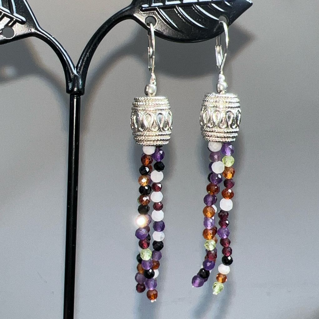 African Amethyst Multi Gemstone Beaded Dangle Earrings