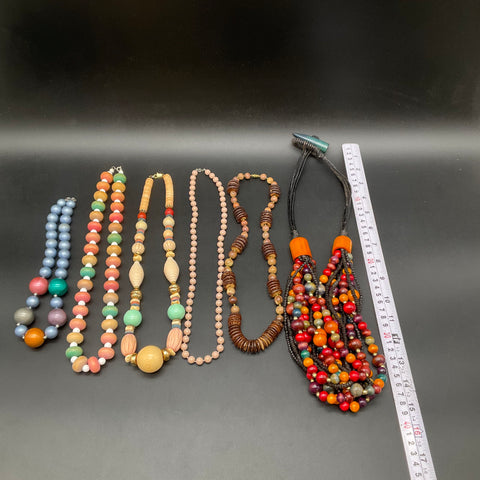 Boho Ethnic Wood Bead Jewelry Lot of 6 Necklaces Tribal Multi-strand Eclectic