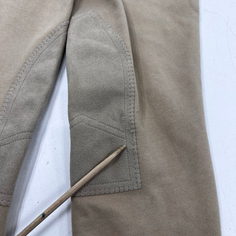 On Course Women's Tan Cotton Naturals Riding Jodhpurs Breeches Knee Patch Sz 32