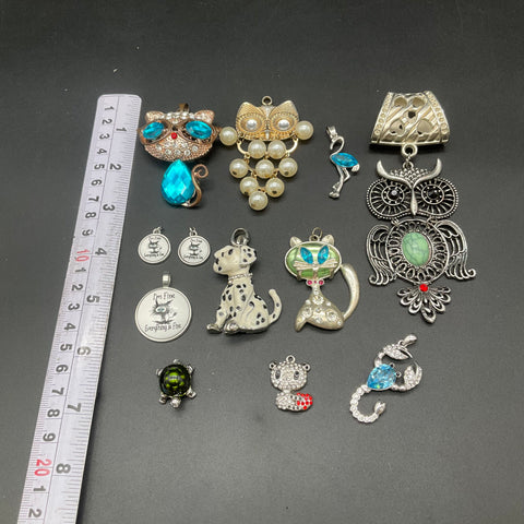 Animal Theme Fashion Jewelry Lot of 12 Pendants Owls Cat Dog Panda Turtle
