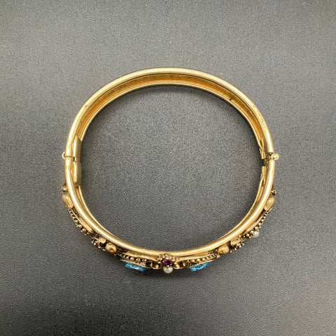 Vintage Avon Victorian Revival Gold Tone Bangle Bracelet Blue Purple Stones
