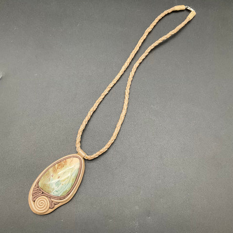 Boho Style Costume Jewelry Lot 4 Pendants Natural Stone Leather Braided Cord